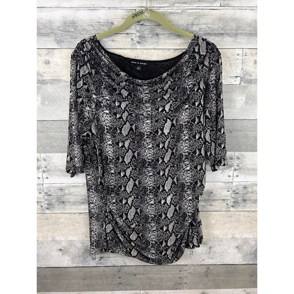 Cable & Gauge XL 3/4 Sleeve Cowl Neck Snake Skin Print Blouse